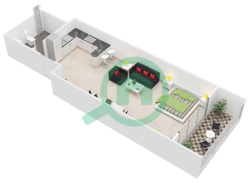 乔万尼精品套房 - 单身公寓套房A戶型图 interactive3D