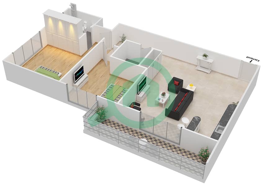 乔万尼精品套房 - 2 卧室公寓套房C戶型图 interactive3D