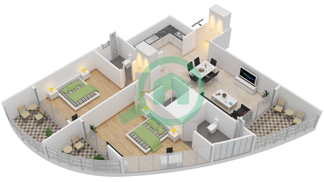 精英体育公寓4号 - 2 卧室公寓类型／单位A/6,15戶型图 interactive3D
