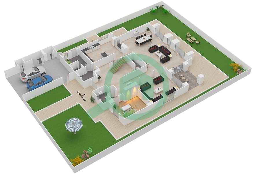 المخططات الطابقية لتصميم النموذج A فیلا 5 غرف نوم - نوفيليا Ground Floor interactive3D