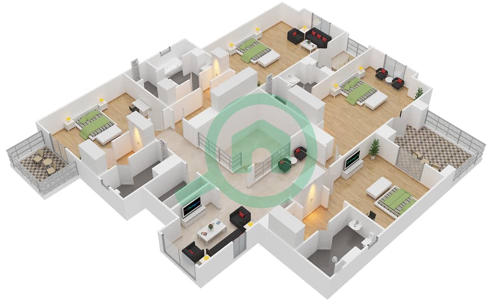 المخططات الطابقية لتصميم النموذج A فیلا 5 غرف نوم - نوفيليا First Floor interactive3D