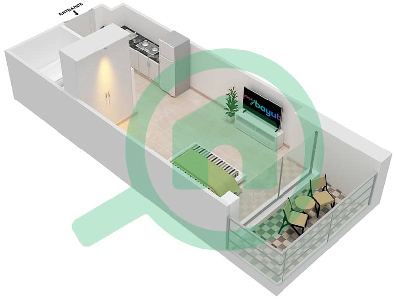 المخططات الطابقية لتصميم الوحدة 18  FLOOR 12-35 شقة استوديو - آيكون سيتي interactive3D