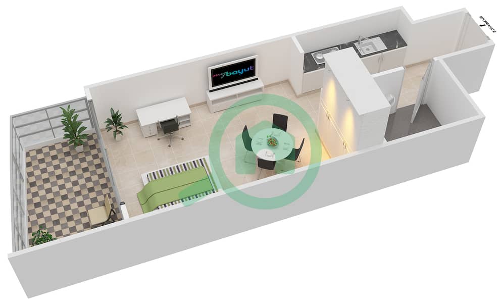 精英体育公寓4号 - 单身公寓类型／单位A/2,9,12,19戶型图 interactive3D