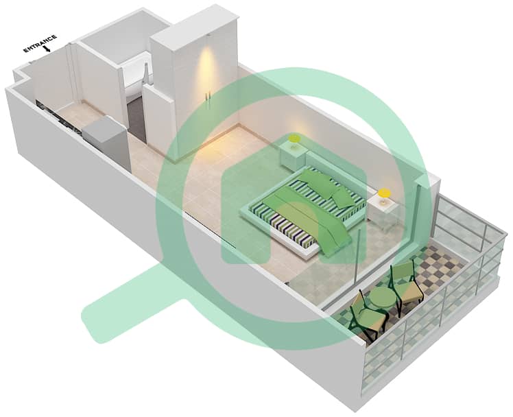 المخططات الطابقية لتصميم الوحدة 19  FLOOR 12-35 شقة استوديو - آيكون سيتي interactive3D