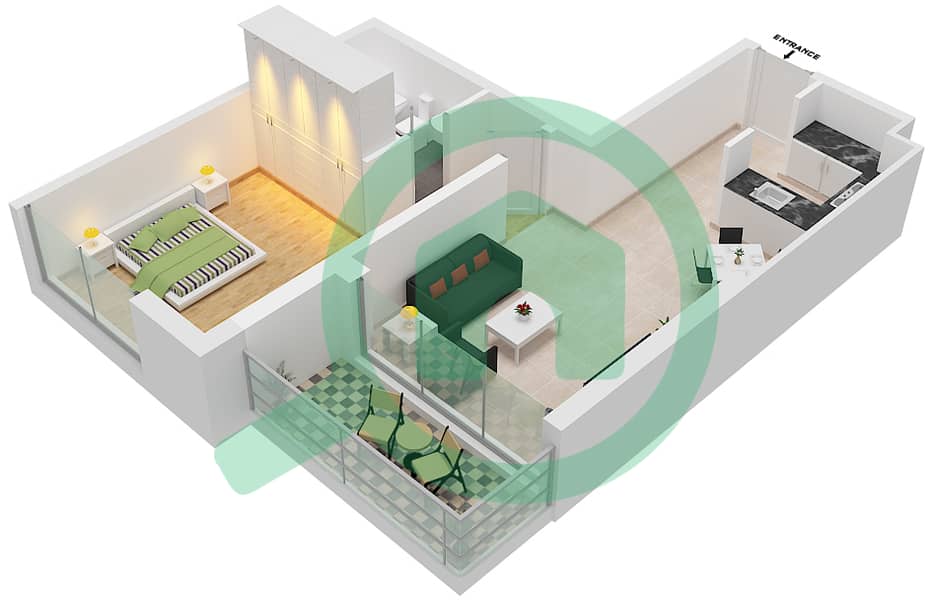 爱康城 - 1 卧室公寓单位21  FLOOR 12-35戶型图 interactive3D
