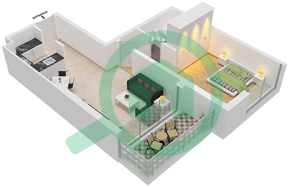 المخططات الطابقية لتصميم الوحدة 22  FLOOR 12-35 شقة 1 غرفة نوم - آيكون سيتي interactive3D