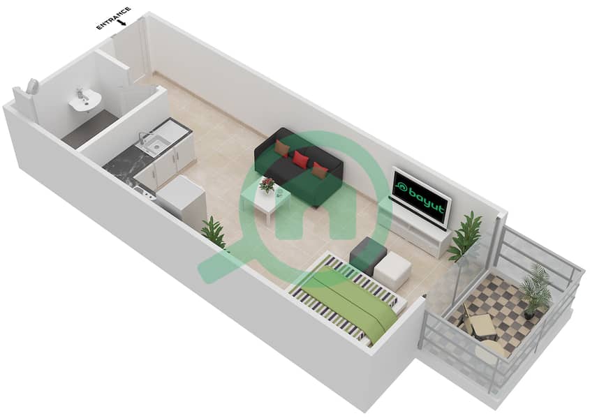 المخططات الطابقية لتصميم النموذج C1 شقة استوديو - مساكن جلوبال غولف  2 interactive3D