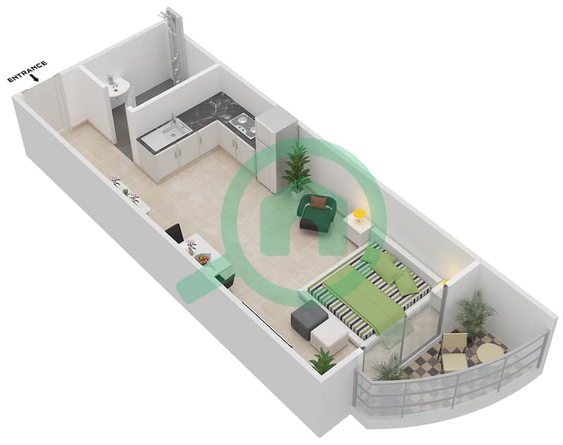 المخططات الطابقية لتصميم النموذج B FLOOR 3-16 شقة استوديو - مساكن جلوبال غولف  2 interactive3D