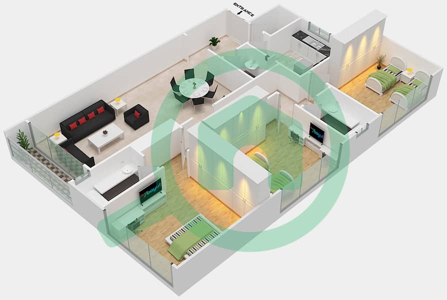 Sahara Tower 5 - 3 Bedroom Apartment Type A Floor plan interactive3D