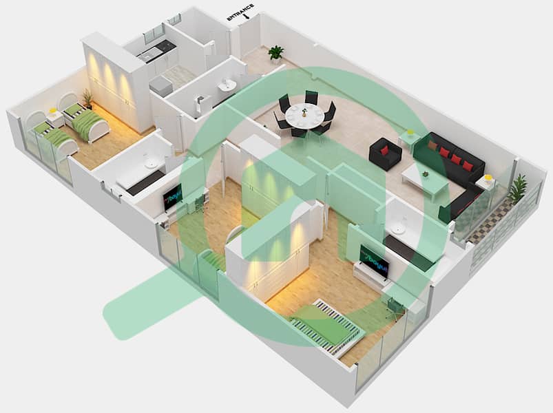 Sahara Tower 5 - 3 Bedroom Apartment Type B Floor plan interactive3D
