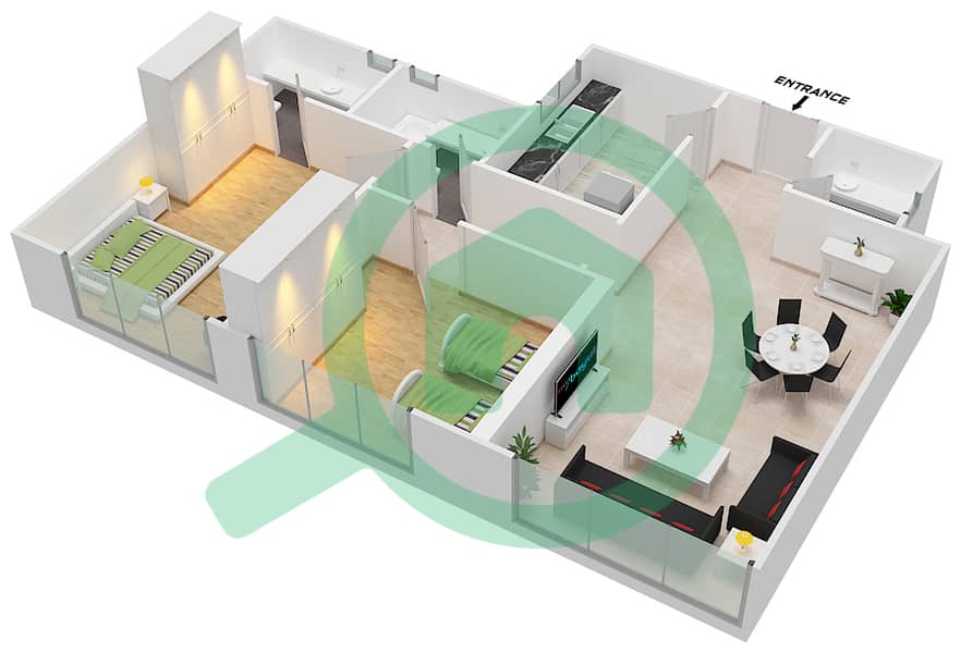 Sahara Tower 5 - 2 Bedroom Apartment Type D Floor plan interactive3D