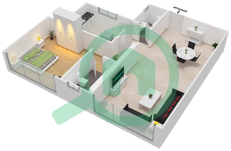 Sahara Tower 5 - 1 Bedroom Apartment Type F Floor plan interactive3D