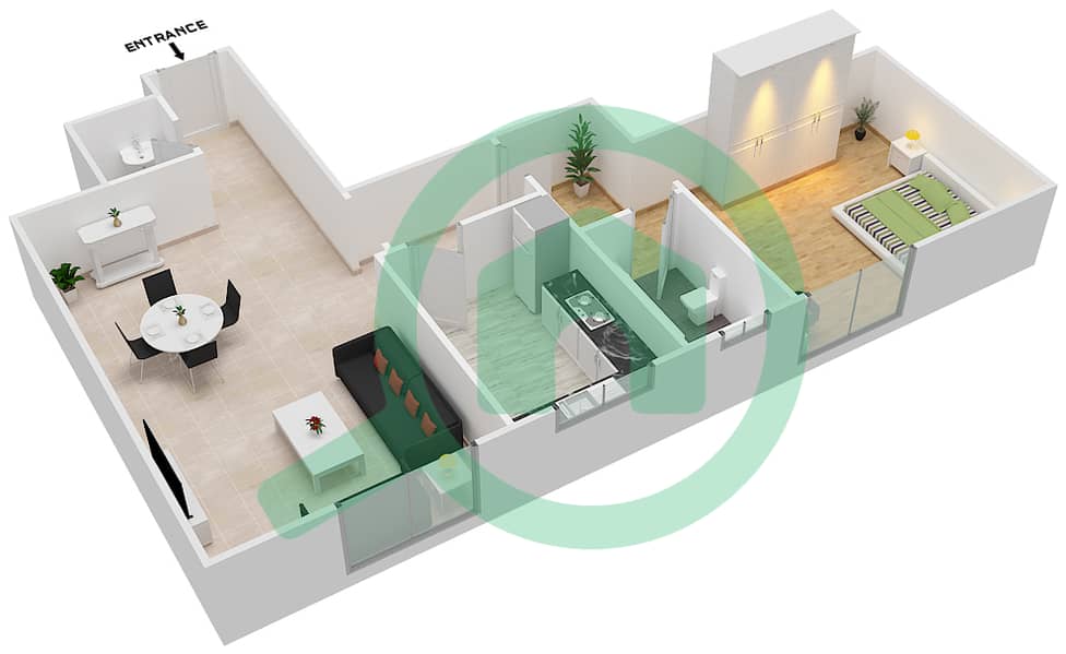 Sahara Tower 5 - 1 Bedroom Apartment Type G Floor plan interactive3D