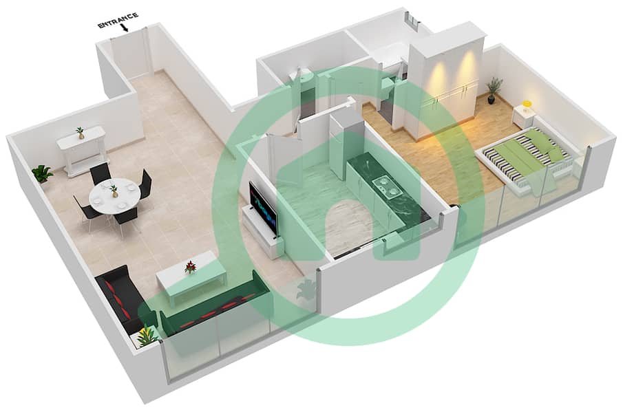 Sahara Tower 5 - 1 Bedroom Apartment Type H Floor plan interactive3D