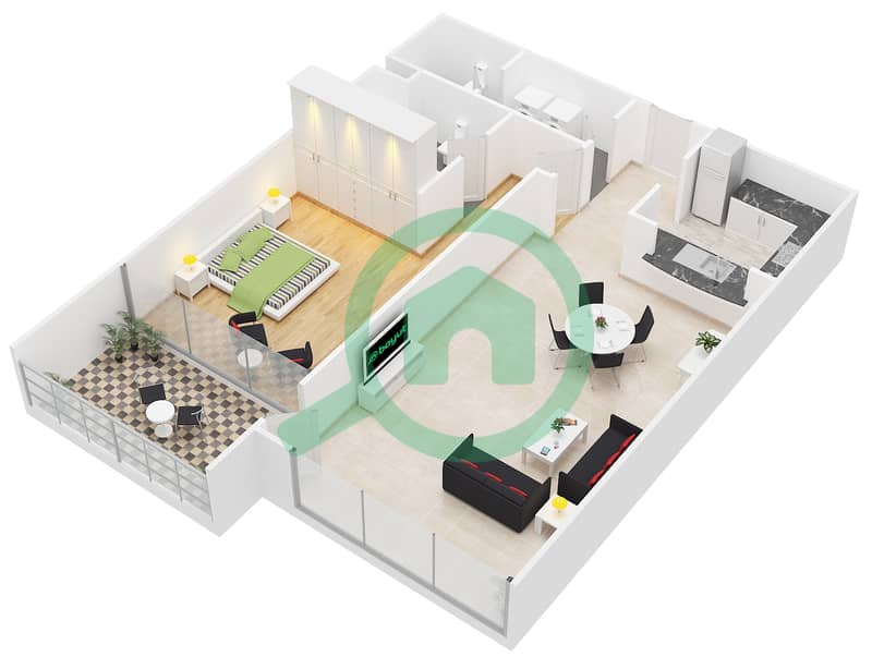 Олимпик Парк - Апартамент 1 Спальня планировка Тип 1 interactive3D