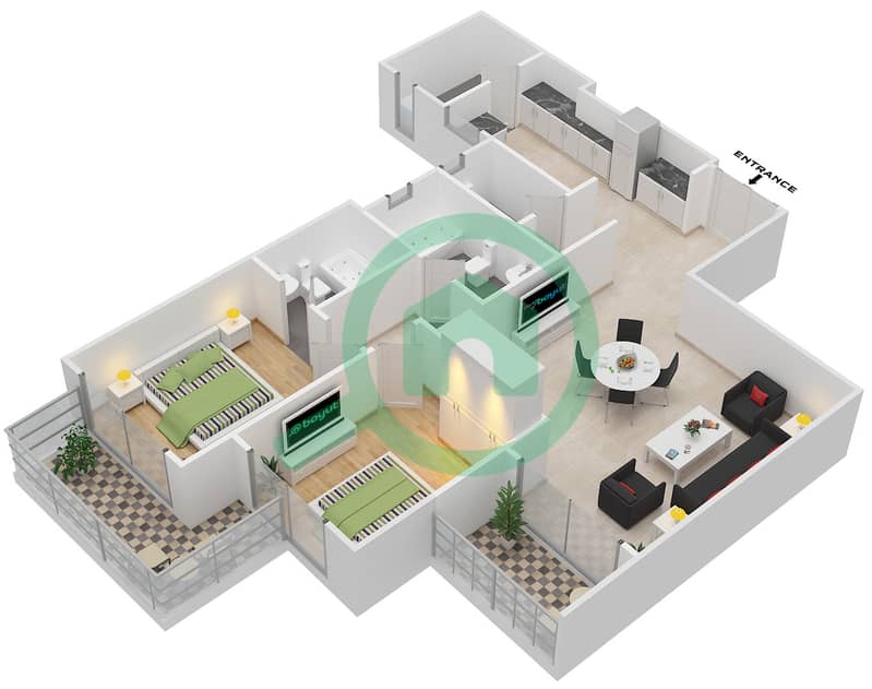 Limelight Twin Towers - 2 Bedroom Apartment Type B Floor plan interactive3D