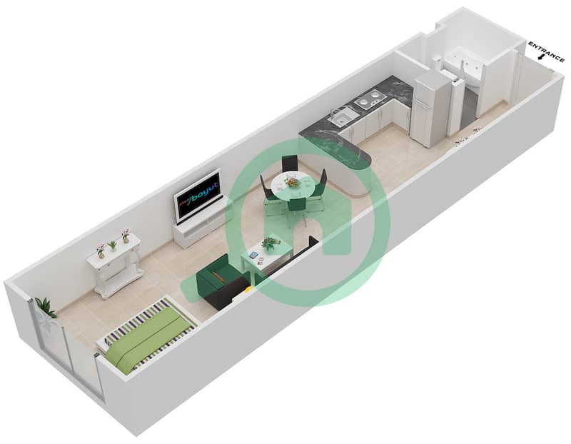利美乐双子塔 - 单身公寓类型B戶型图 interactive3D
