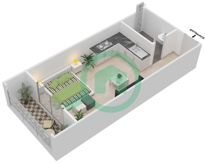 المخططات الطابقية لتصميم النموذج A FLOOR 3-22 شقة استوديو - مساكن جلوبال غولف  2 interactive3D