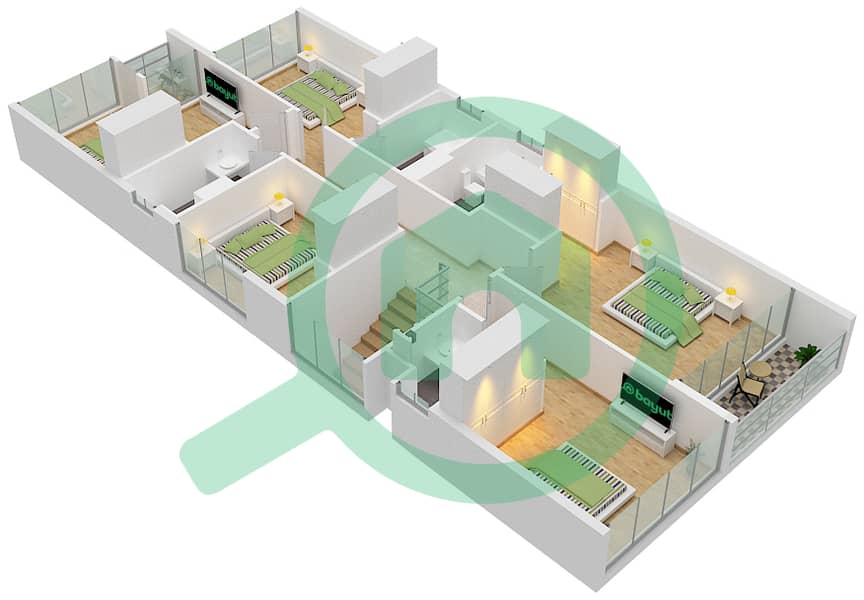 Дамак Хиллс 2 - Вилла 5 Cпальни планировка Тип L2-BAY First Floor interactive3D