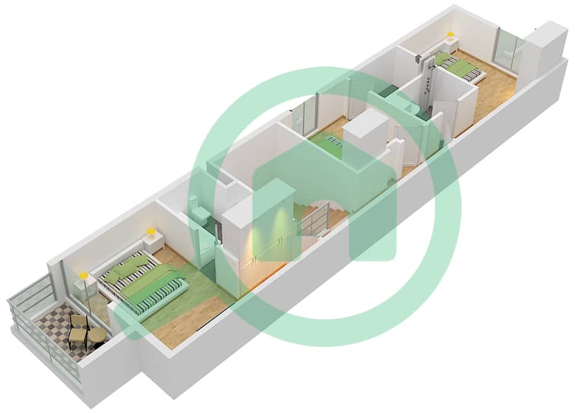 المخططات الطابقية لتصميم النموذج XU-AB-HOLLY فیلا 3 غرف نوم - (أكويا من داماك) داماك هيلز 2 First Floor interactive3D