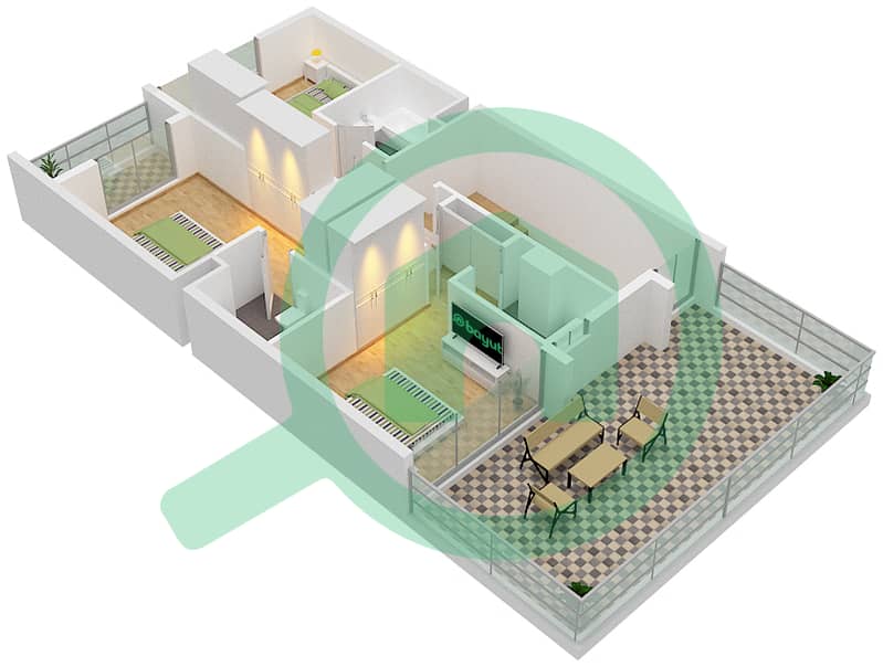 DAMAC Hills 2 (Akoya by DAMAC) - 3 Bedroom Villa Type XU-B-CLOVER Floor plan First Floor interactive3D