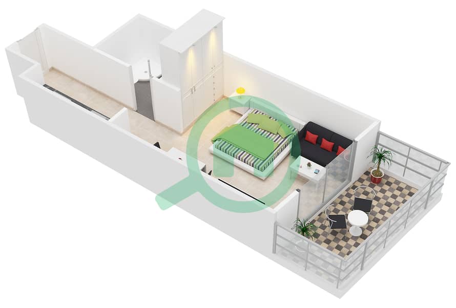 المخططات الطابقية لتصميم النموذج / الوحدة D/08 شقة استوديو - مساكن النخبة 3 interactive3D