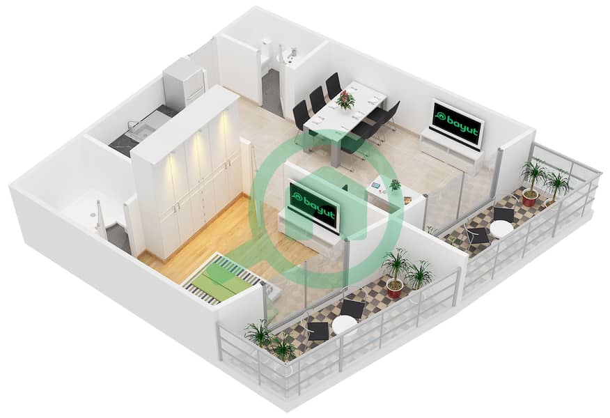 精英体育公寓3号 - 1 卧室公寓类型／单位D/11戶型图 interactive3D
