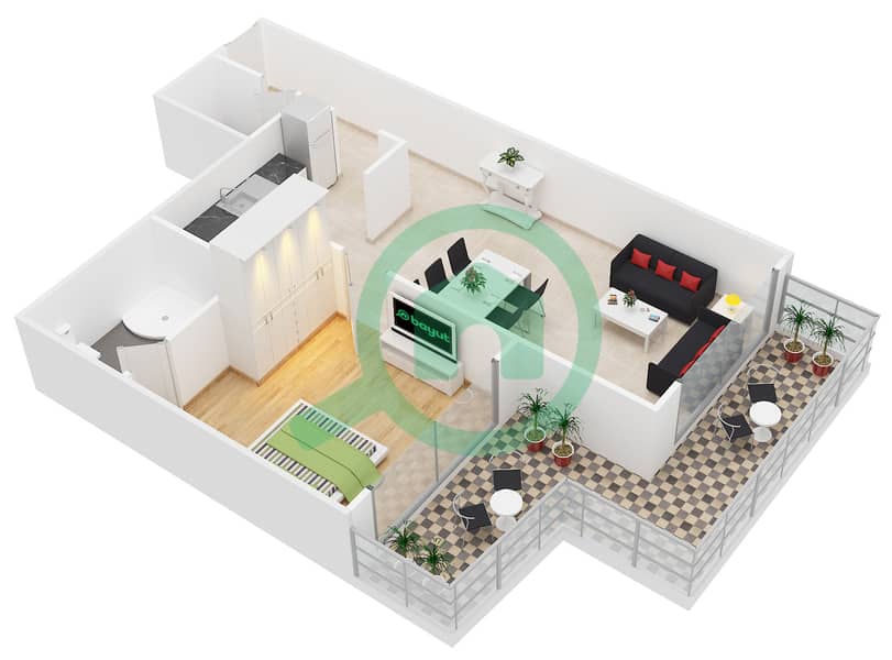 المخططات الطابقية لتصميم النموذج / الوحدة B/06 شقة 1 غرفة نوم - مساكن النخبة 3 interactive3D