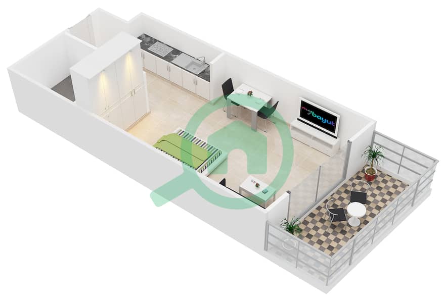 المخططات الطابقية لتصميم النموذج / الوحدة C/09 شقة استوديو - مساكن النخبة 3 interactive3D