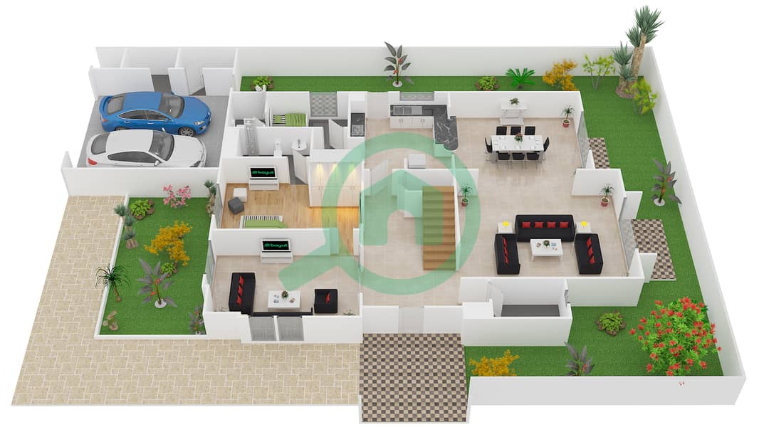 Prime Villas - 5 Bedroom Villa Type 1 Floor plan Ground Floor interactive3D