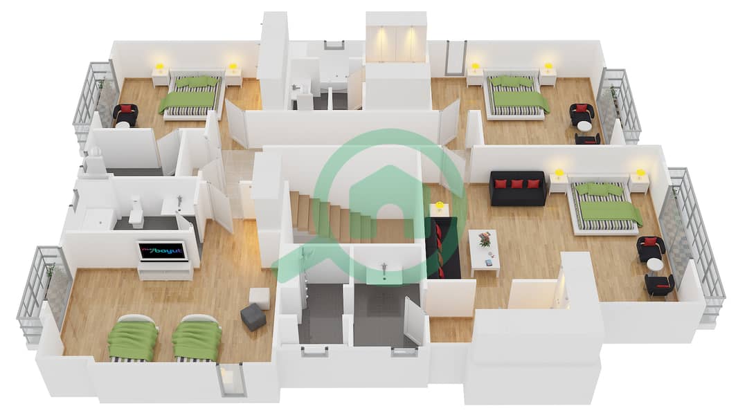 Прайм Виллы - Вилла 5 Cпальни планировка Тип 1 First Floor interactive3D
