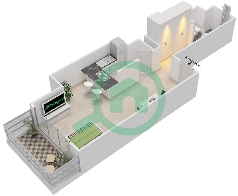 Стадиум Пойнт - Апартамент Студия планировка Единица измерения 06A,13A v interactive3D