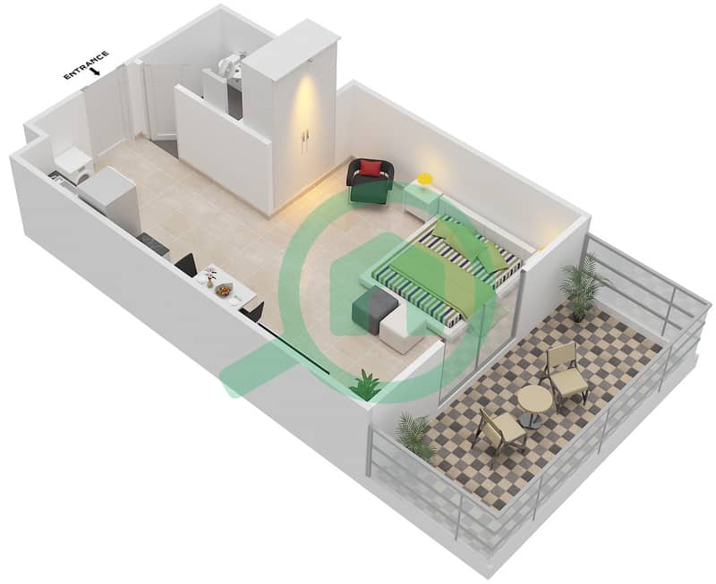 体育馆之星公寓 - 单身公寓单位04,11戶型图 Floor 6-19 interactive3D