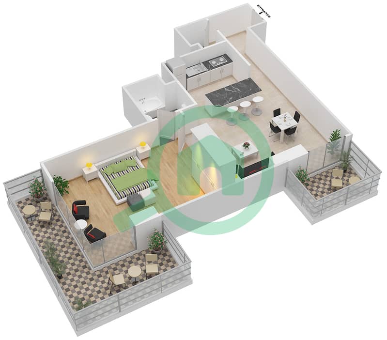 Стадиум Пойнт - Апартамент 1 Спальня планировка Единица измерения 05,12 Floor 6-19 interactive3D