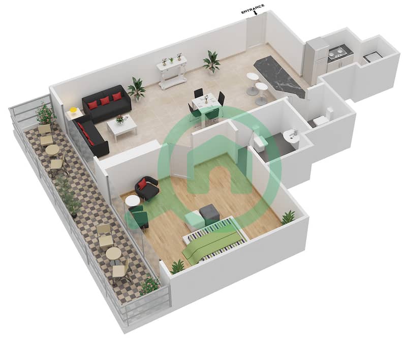 Стадиум Пойнт - Апартамент 1 Спальня планировка Единица измерения 06,13 Floor 6-19 interactive3D