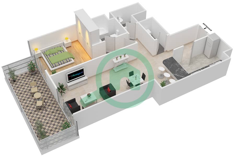 体育馆之星公寓 - 1 卧室公寓单位07,14戶型图 Floor 6-19 interactive3D