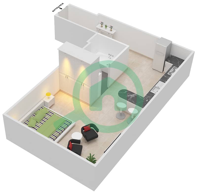 The Diamond - Studio Apartment Type D Floor plan interactive3D
