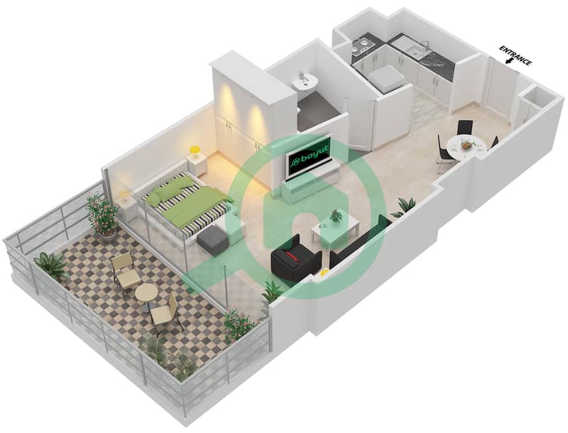 矩阵公寓大楼 - 单身公寓类型3,10戶型图 interactive3D