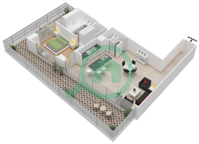 المخططات الطابقية لتصميم النموذج 6 شقة 1 غرفة نوم - ذا ميتركس interactive3D
