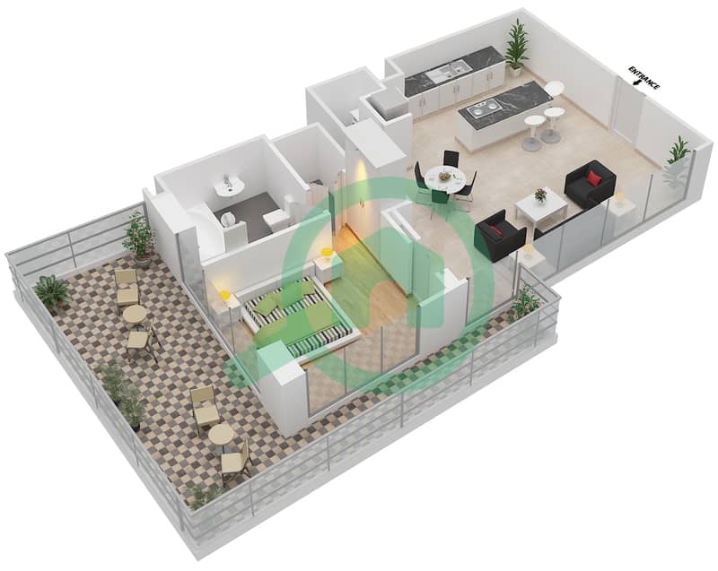 المخططات الطابقية لتصميم النموذج 8 شقة 1 غرفة نوم - ذا ميتركس interactive3D