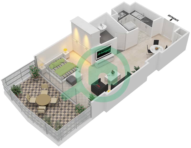 矩阵公寓大楼 - 单身公寓类型5,12戶型图 interactive3D