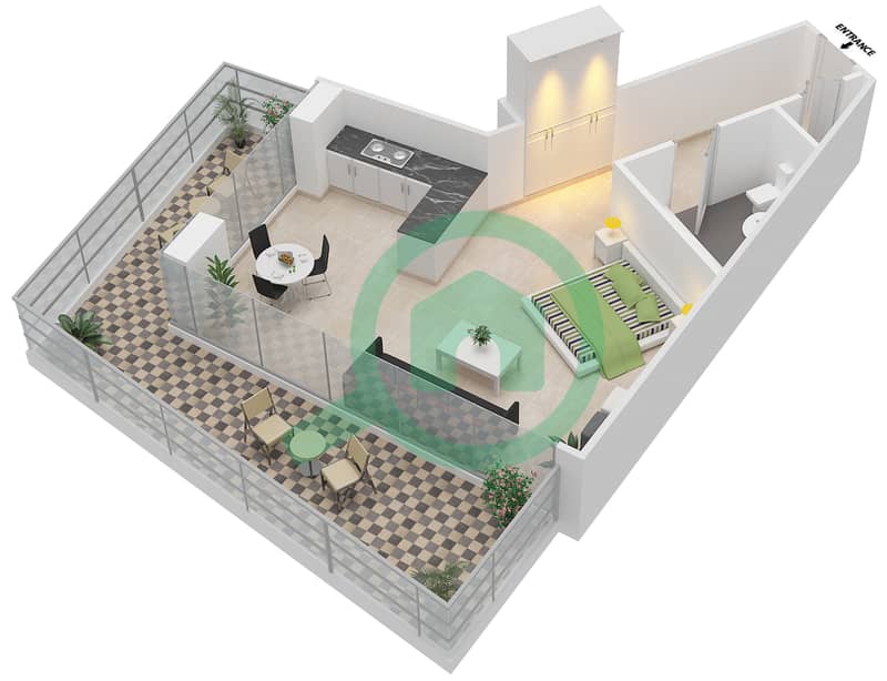 矩阵公寓大楼 - 单身公寓类型13戶型图 interactive3D