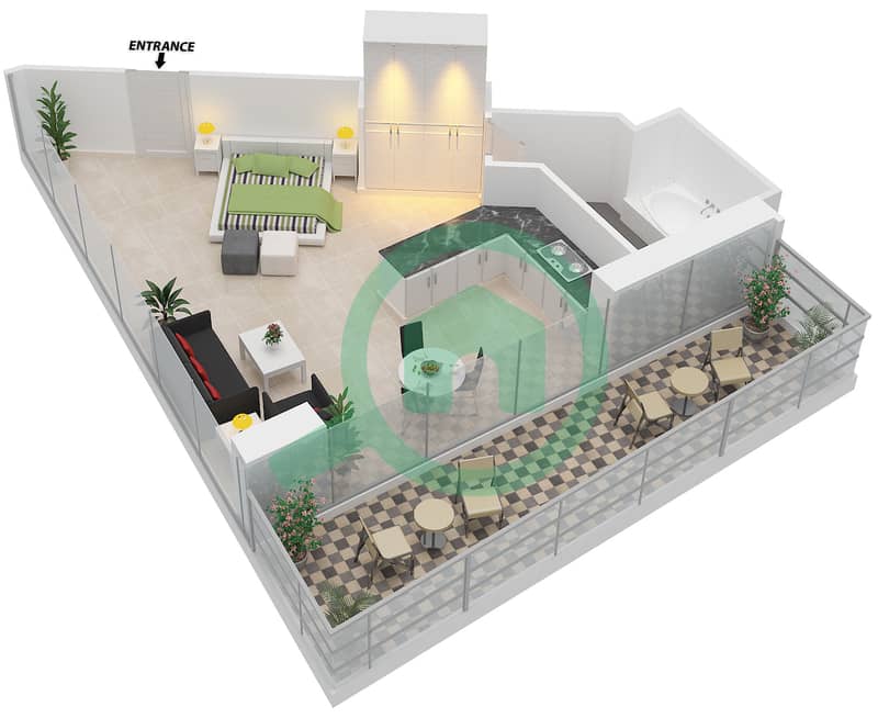 矩阵公寓大楼 - 单身公寓类型14戶型图 interactive3D