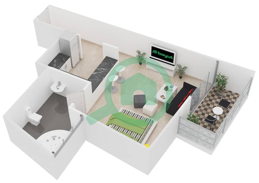 统一体育城 - 单身公寓类型3戶型图 interactive3D