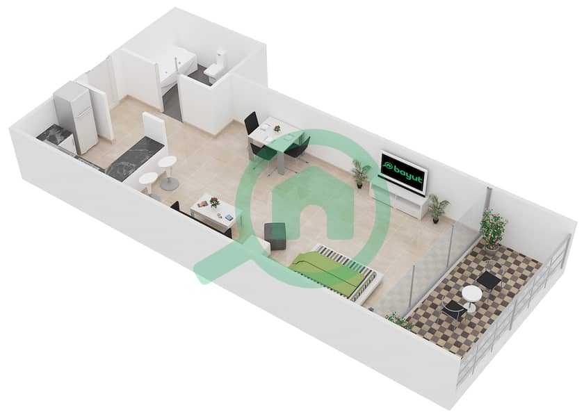 Униэстэйт Спортс Тауэр - Апартамент Студия планировка Тип 4 interactive3D