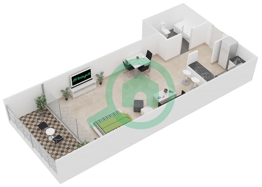 Униэстэйт Спортс Тауэр - Апартамент Студия планировка Тип 7 interactive3D