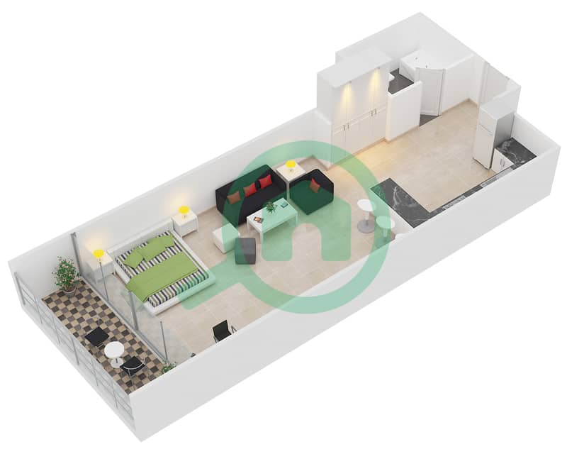 المخططات الطابقية لتصميم النموذج 9 شقة استوديو - برج يوني استايت الرياضي interactive3D
