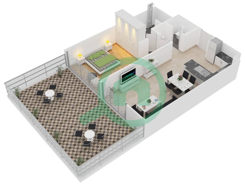 المخططات الطابقية لتصميم النموذج 1H شقة 1 غرفة نوم - بلجرافيا 2 interactive3D