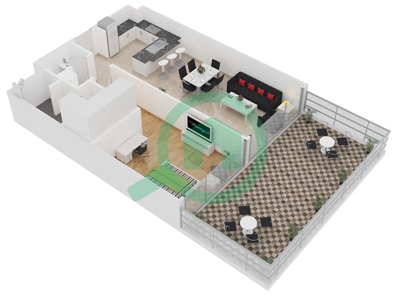 Белгравия 2 - Апартамент 1 Спальня планировка Тип 2B interactive3D