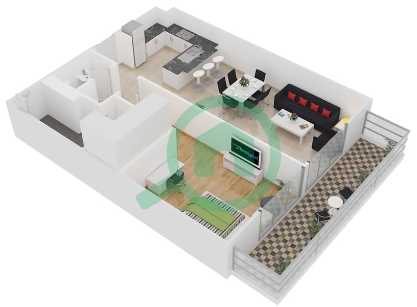 المخططات الطابقية لتصميم النموذج 2G شقة 1 غرفة نوم - بلجرافيا 2 interactive3D